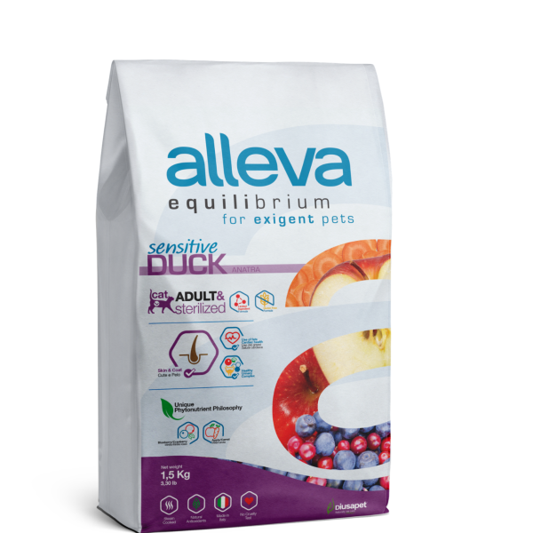 alleva אקווליבריום חתול בוגר ברווז 1.5 ק”ג