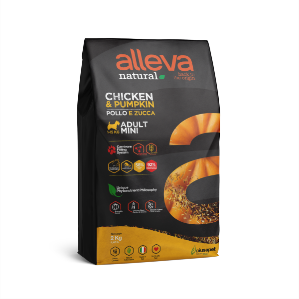 alleva נטורל בוגר עוף ודלעת מיני 2 ק''ג