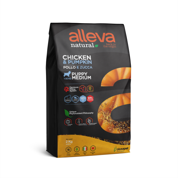 alleva נטורל גור עוף ודלעת מדיום 2 ק''ג