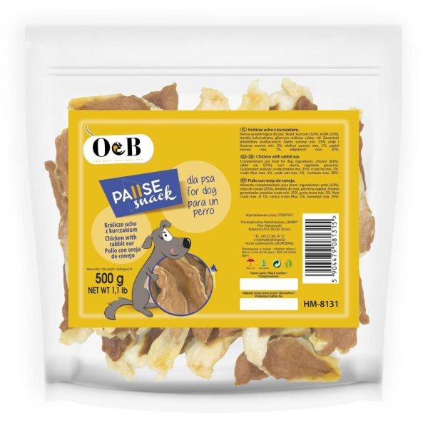 O&B חטיף אוזני ארנז עם עוף 500 גרם